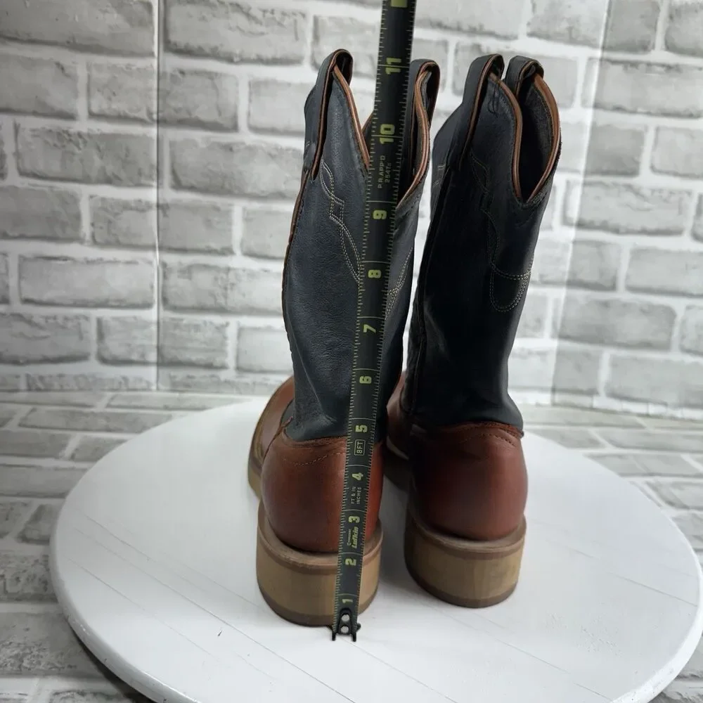 Laredo Vintage Men's 8.5 Brown and Blue Leather Pull On Cowboy Western Boots